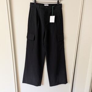 Pistola Womens Small NWT Wide Leg Cargo Pants Black Contemporary Preppy Academia